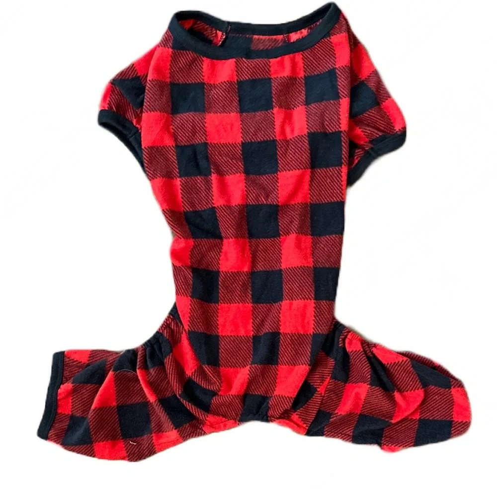 Buffalo Plaid Dog Pajamas Medium Red Black Fleece Cozy Sleepwear NWOT